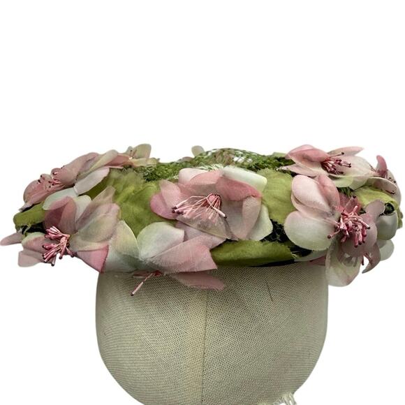 Vintage 50s Patrice Floral Ring Hat Pink Silk Flowers Fascinator main image 6